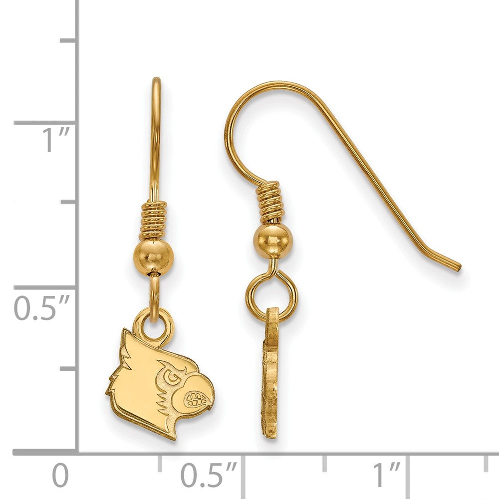 Gold Plated Sterling Silver Logoart University Of Louisville Cardinal Extra Small Dangle Wire Earrings