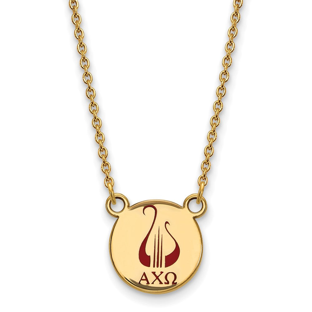 Gold Plated Sterling Silver Logoart Alpha Chi Omega Sorority Symbol Small Color Enamel Pendant 18 Inch Necklace