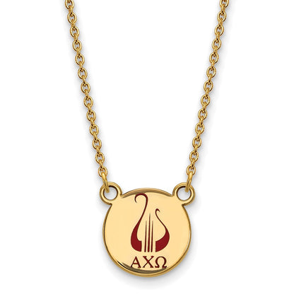 Gold Plated Sterling Silver Logoart Alpha Chi Omega Sorority Symbol Small Color Enamel Pendant 18 Inch Necklace