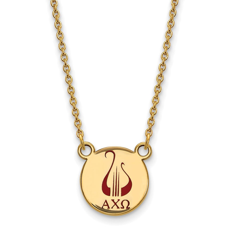 Gold Plated Sterling Silver Logoart Alpha Chi Omega Sorority Symbol Small Color Enamel Pendant 18 Inch Necklace