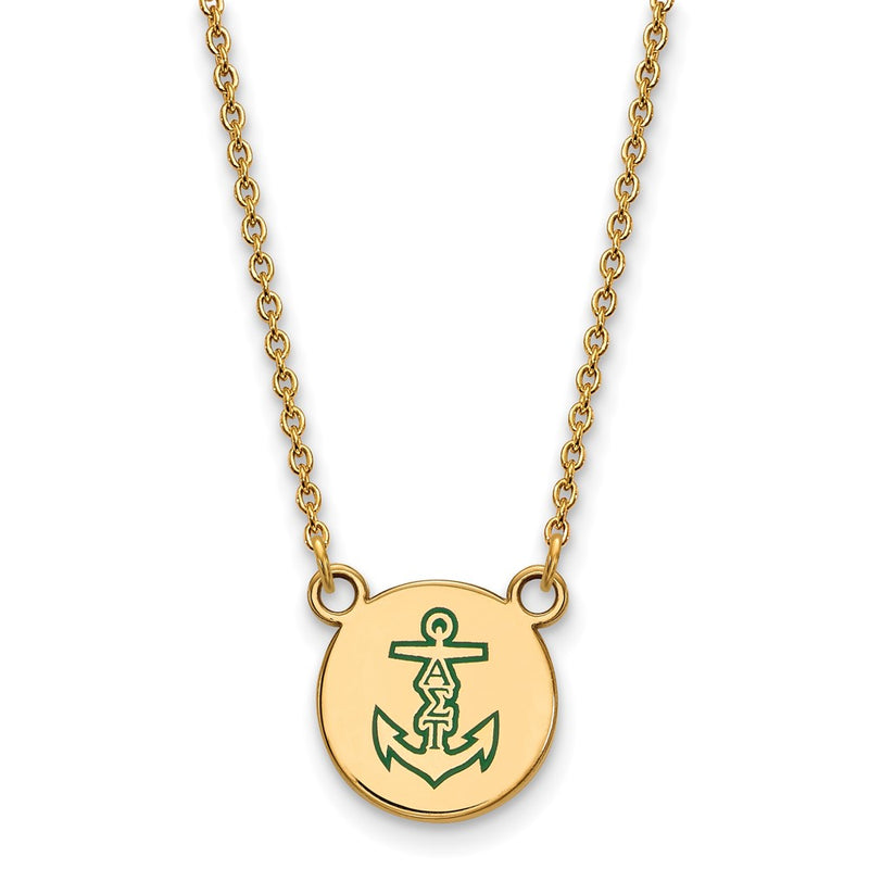 Gold Plated Sterling Silver Logoart Alpha Sigma Tau Sorority Symbol Small Color Enamel Pendant 18 Inch Necklace