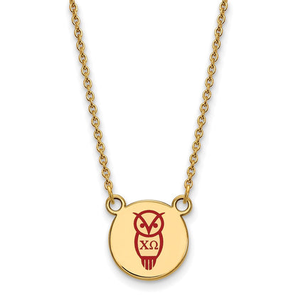 Gold Plated Sterling Silver Logoart Chi Omega Sorority Symbol Small Color Enamel Pendant 18 Inch Necklace