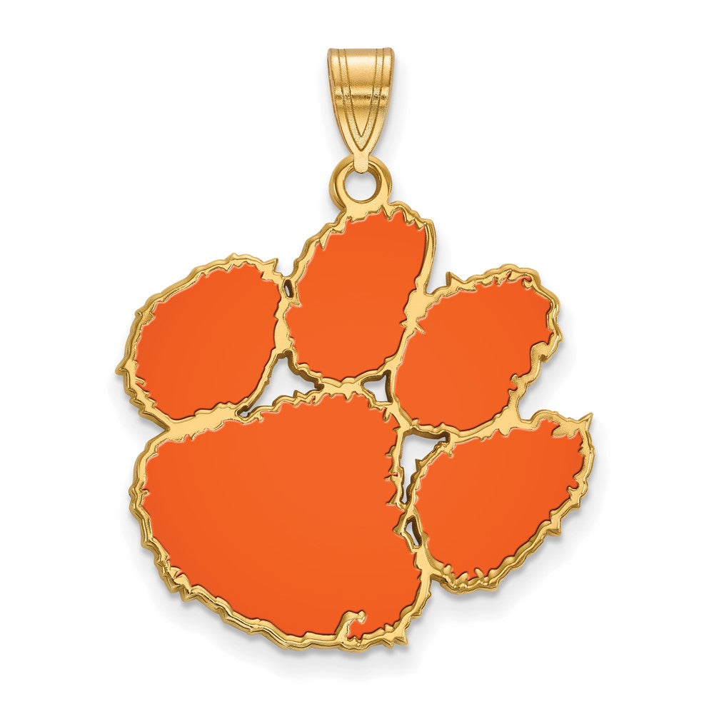 Gold Plated Sterling Silver Logoart Clemson University Tiger Paw Extra Large Enameled Pendant