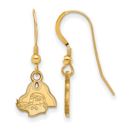 Gold Plated Sterling Silver Logoart East Carolina University Pirate Extra Small Dangle Wire Earrings