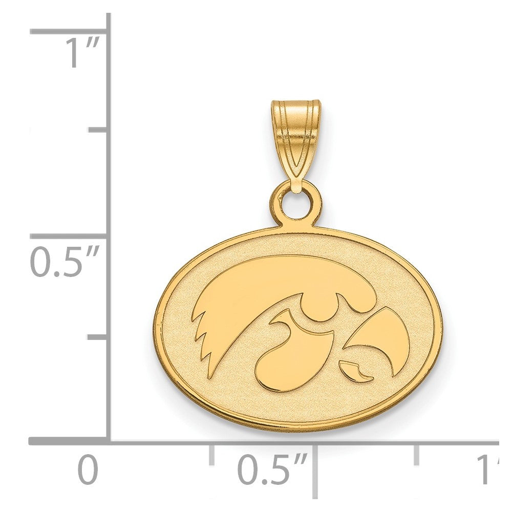 14K Yellow Gold Logoart University Of Iowa Hawk Small Oval Pendant