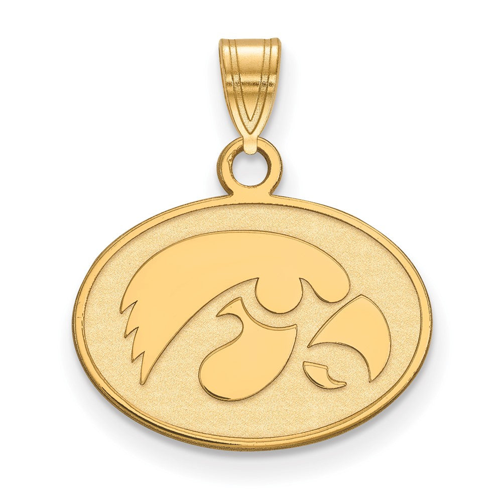 10K Yellow Gold Logoart University Of Iowa Hawk Small Oval Pendant