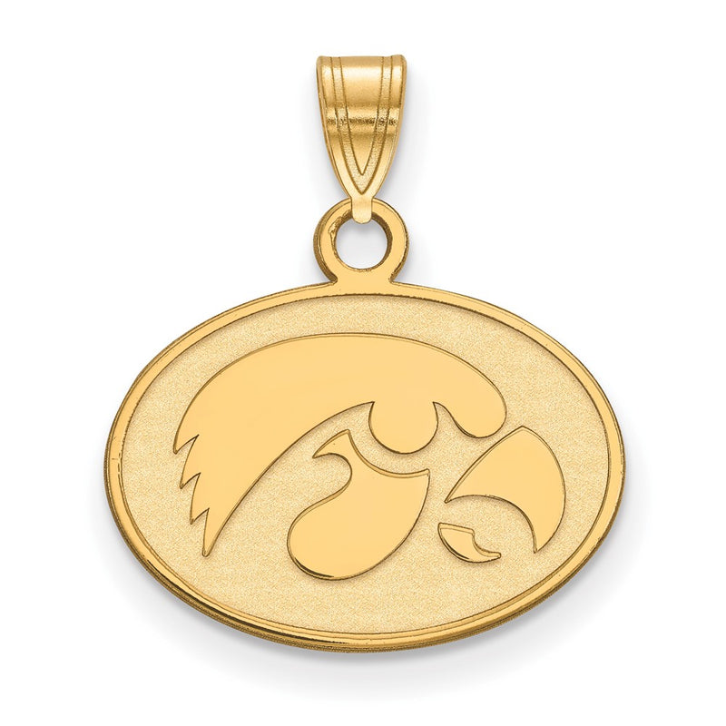 14K Yellow Gold Logoart University Of Iowa Hawk Small Oval Pendant