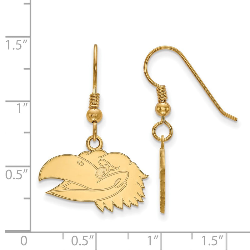 Gold Plated Sterling Silver Logoart University Of Kansas Jayhawk Small Dangle Wire Earrings