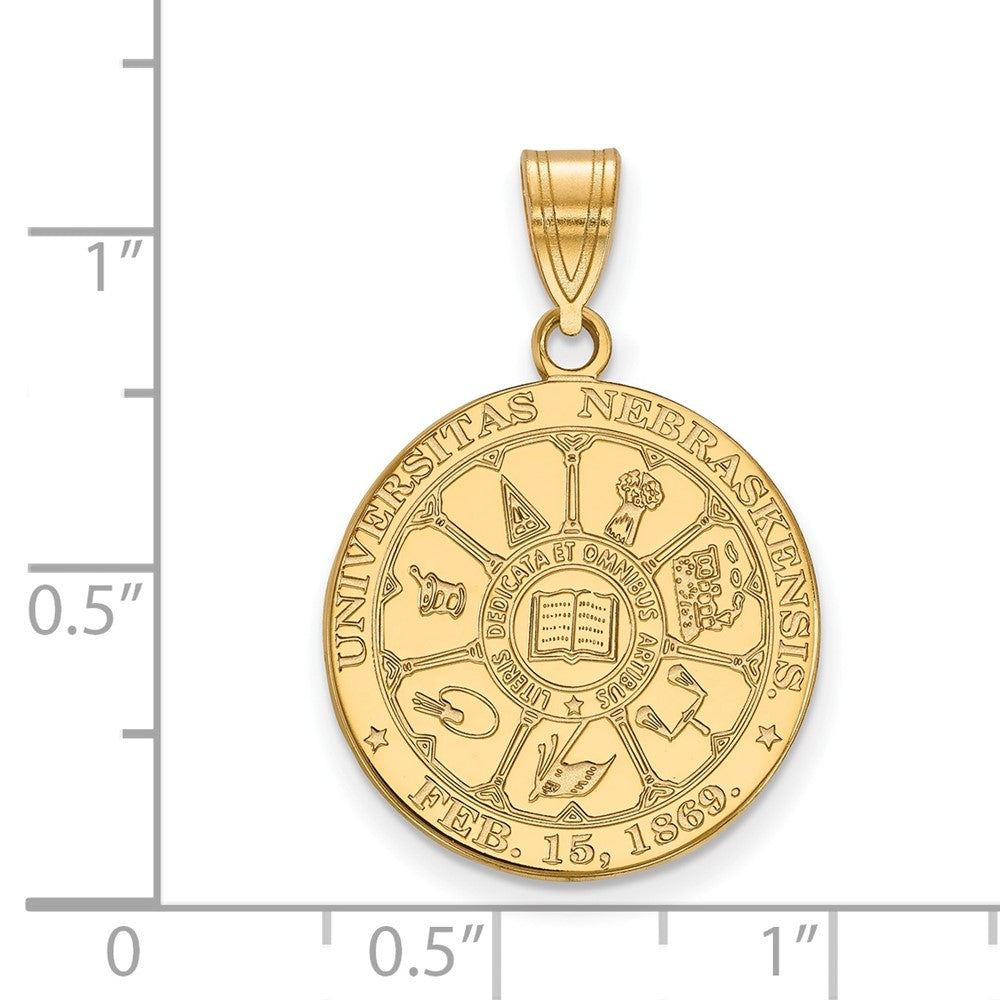 Gold Plated Sterling Silver Logoart University Of Nebraska Large Crest Pendant
