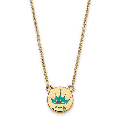 Gold Plated Sterling Silver Logoart Zeta Tau Alpha Sorority Symbol Small Color Enamel Pendant 18 Inch Necklace