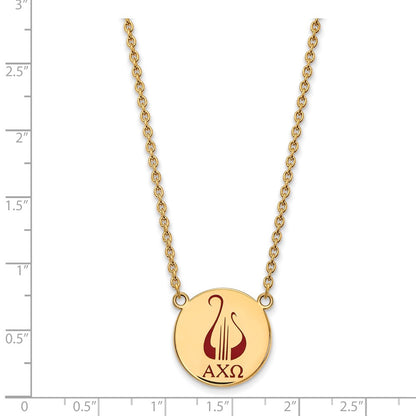 Gold Plated Sterling Silver Logoart Alpha Chi Omega Sorority Symbol Large Color Enamel Pendant 18 Inch Necklace