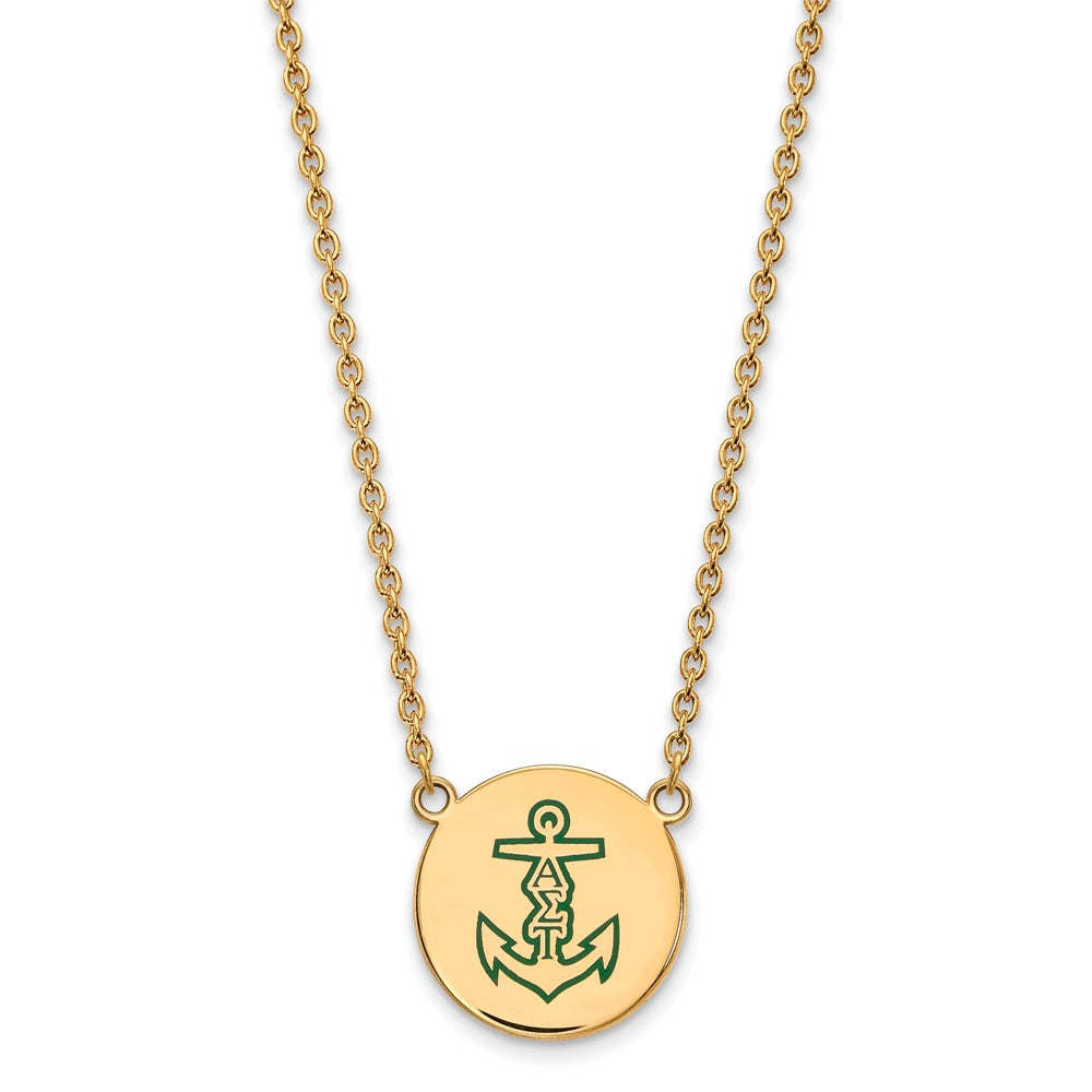 Gold Plated Sterling Silver Logoart Alpha Sigma Tau Sorority Symbol Large Color Enamel Pendant 18 Inch Necklace
