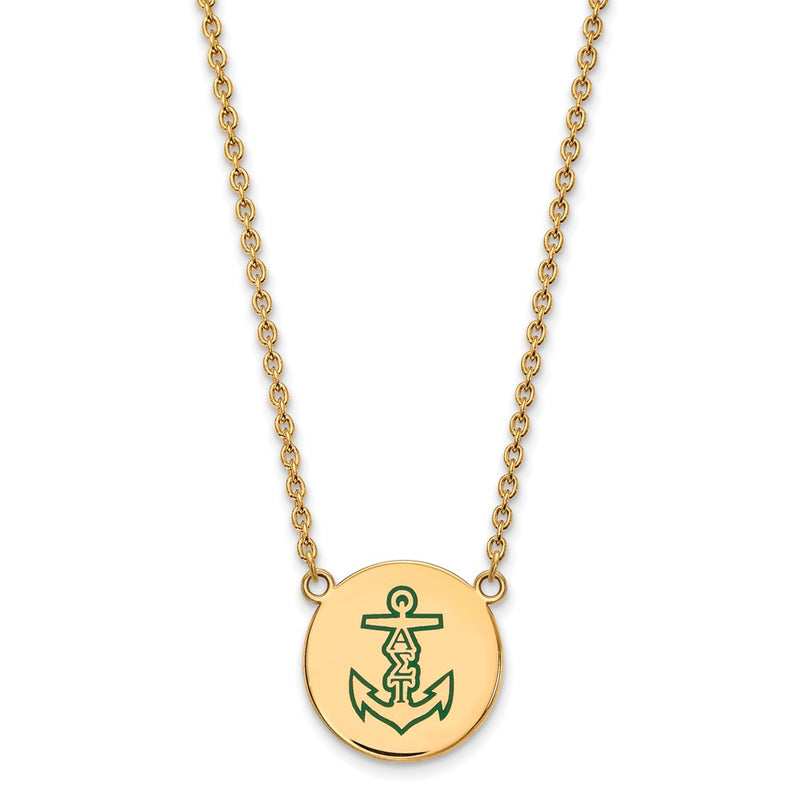 Gold Plated Sterling Silver Logoart Alpha Sigma Tau Sorority Symbol Large Color Enamel Pendant 18 Inch Necklace