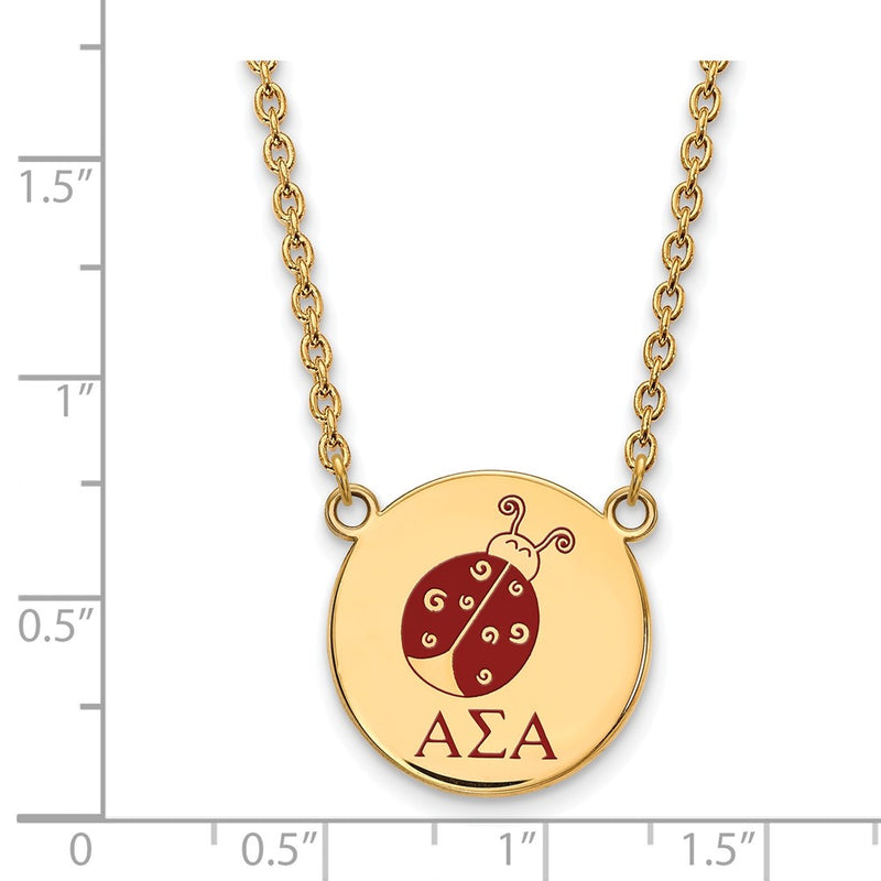 Gold Plated Sterling Silver Logoart Alpha Sigma Sorority Symbol Large Color Enamel Pendant 18 Inch Necklace