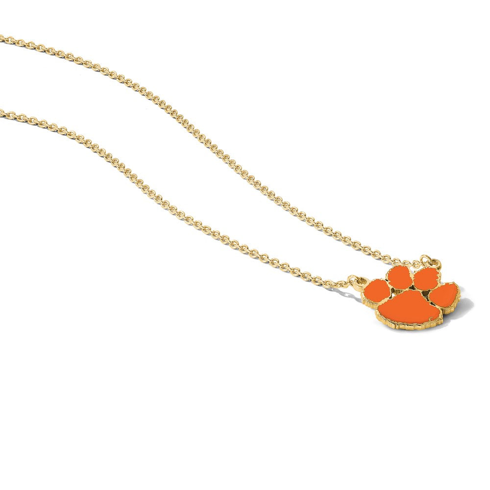 Gold Plated Sterling Silver Logoart Clemson University Tiger Paw Large Enameled Pendant 18 Inch Necklace