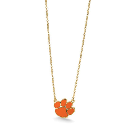Gold Plated Sterling Silver Logoart Clemson University Tiger Paw Large Enameled Pendant 18 Inch Necklace