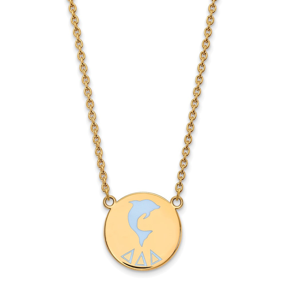Gold Plated Sterling Silver Logoart Delta Sorority Symbol Large Color Enamel Pendant 18 Inch Necklace