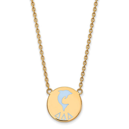Gold Plated Sterling Silver Logoart Delta Sorority Symbol Large Color Enamel Pendant 18 Inch Necklace
