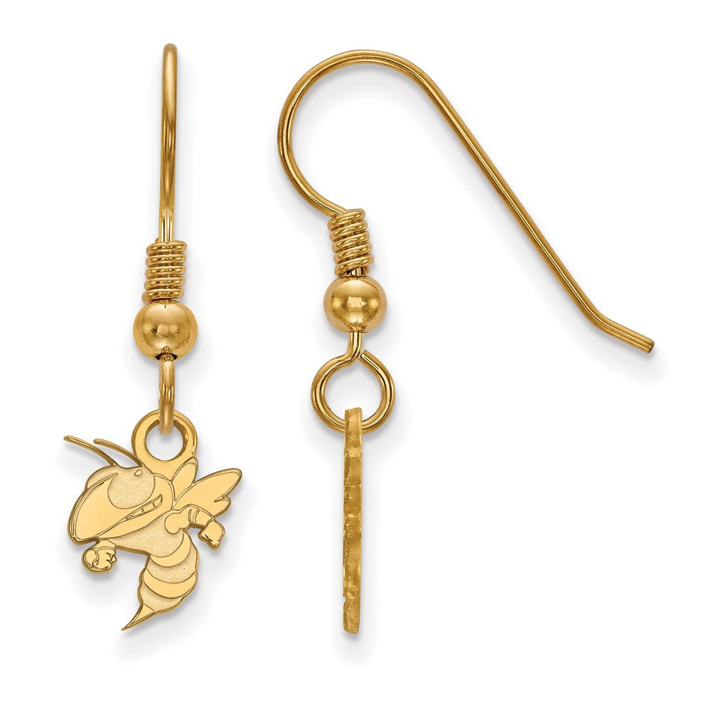 Gold Plated Sterling Silver Logoart Georgia Institute Of Technology Yellow Jacket Extra Small Dangle Wire Earrings