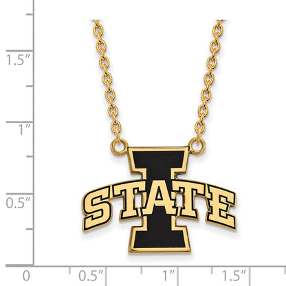 Gold Plated Sterling Silver Logoart Iowa State University Large Enameled Pendant 18 Inch Necklace