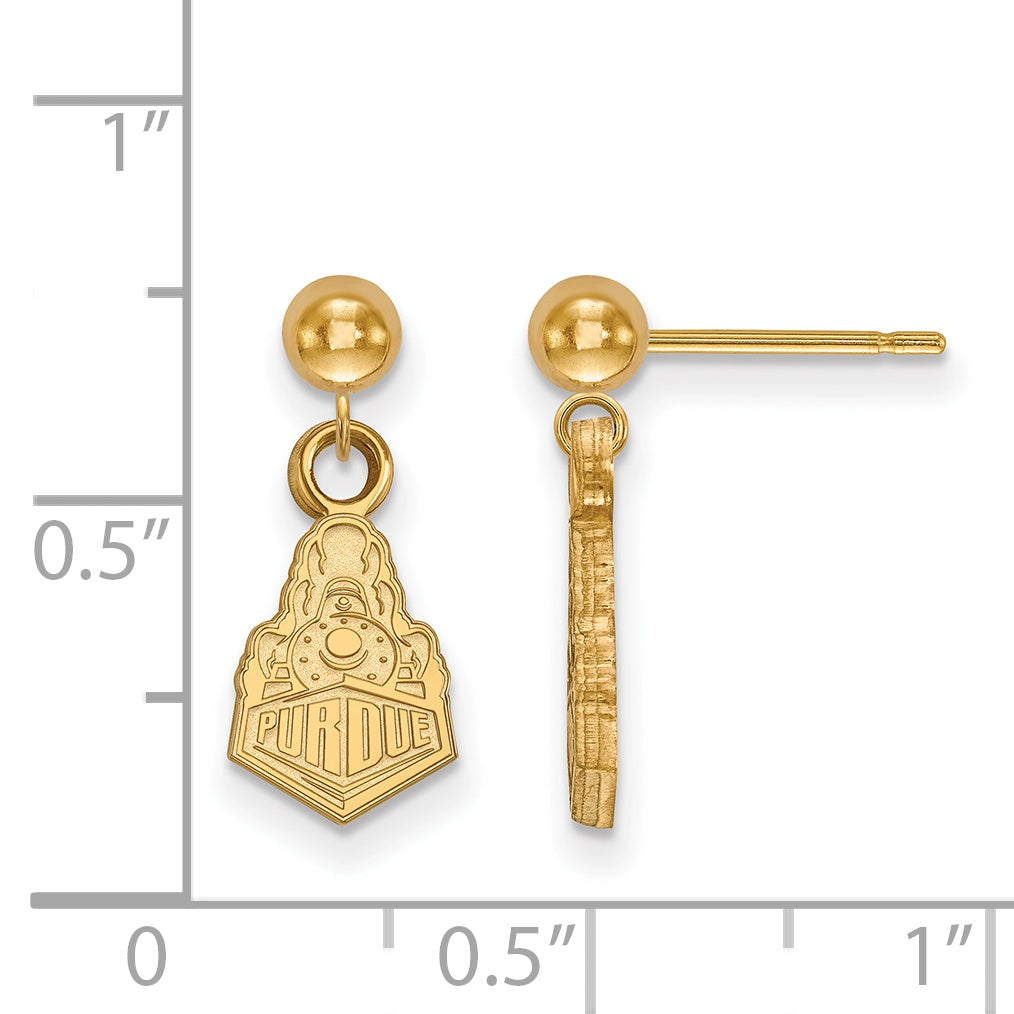 Gold Plated Sterling Silver Logoart Purdue University Boilermakers Train Logo Dangle Ball Post Earrings