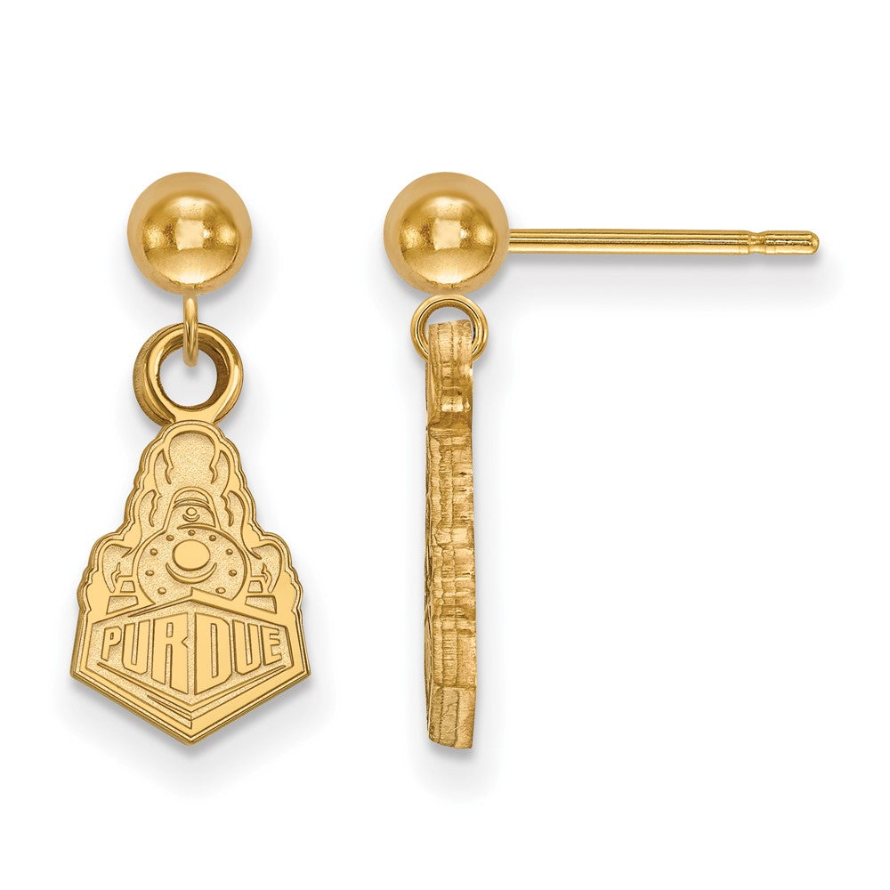 Gold Plated Sterling Silver Logoart Purdue University Boilermakers Train Logo Dangle Ball Post Earrings