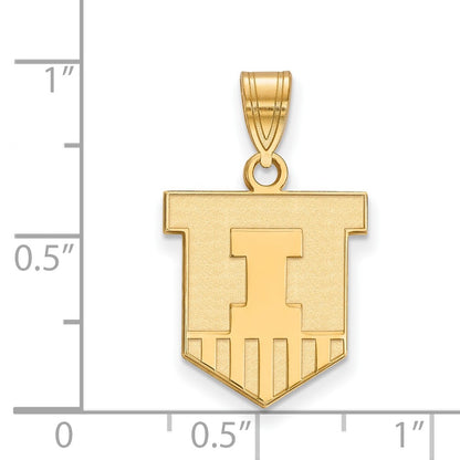 14K Yellow Gold Logoart University Of Illinois Victory Badge Medium Pendant