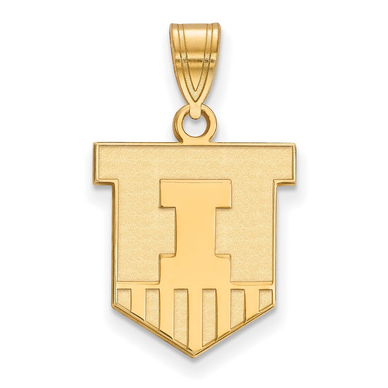 14K Yellow Gold Logoart University Of Illinois Victory Badge Medium Pendant