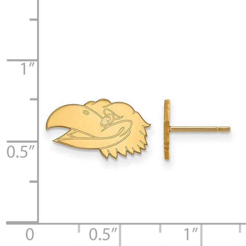 Gold Plated Sterling Silver Logoart University Of Kansas Jayhawk Extra Small Post Earrings