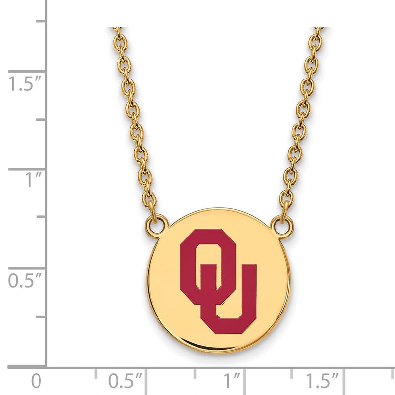 Gold Plated Sterling Silver Logoart University Of Oklahoma O U Large Enameled Disc Pendant 18 Inch Necklace