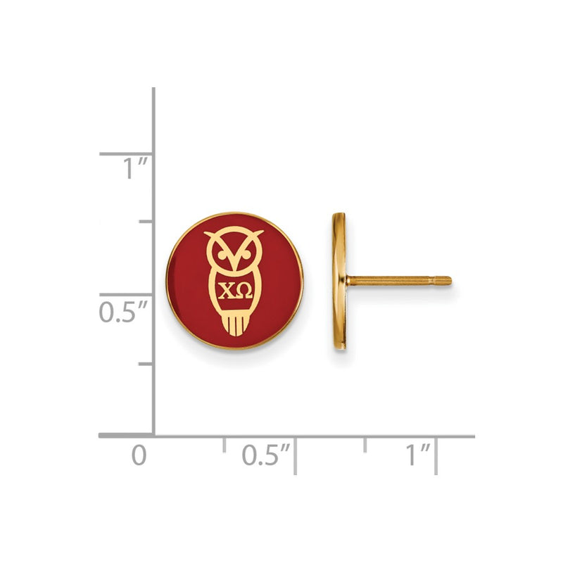 Gold Plated Sterling Silver Logoart Chi Omega Sorority Symbol Color Enamel Post Earrings