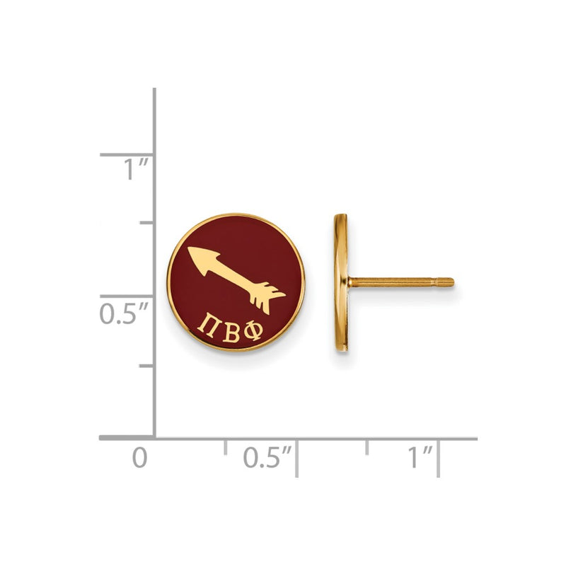 Gold Plated Sterling Silver Logoart Pi Beta Phi Sorority Symbol Color Enamel Post Earrings