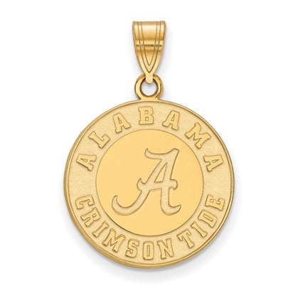 Gold Plated Sterling Silver Logoart University Of Alabama Crimson Tide Large Disc Pendant