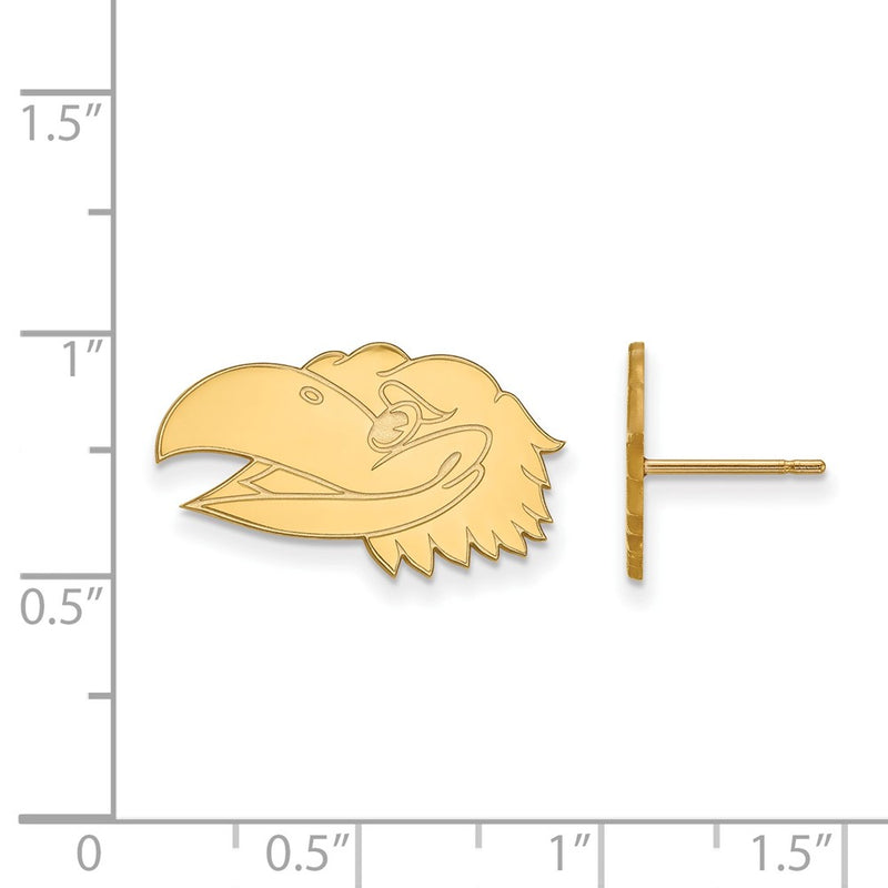 Gold Plated Sterling Silver Logoart University Of Kansas Jayhawk Small Post Earrings