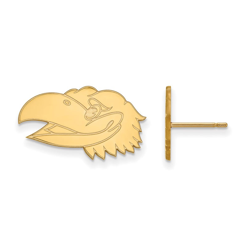 Gold Plated Sterling Silver Logoart University Of Kansas Jayhawk Small Post Earrings