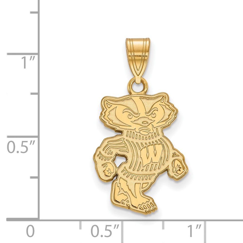 Gold Plated Sterling Silver Logoart University Of Wisconsin Badger Large Pendant
