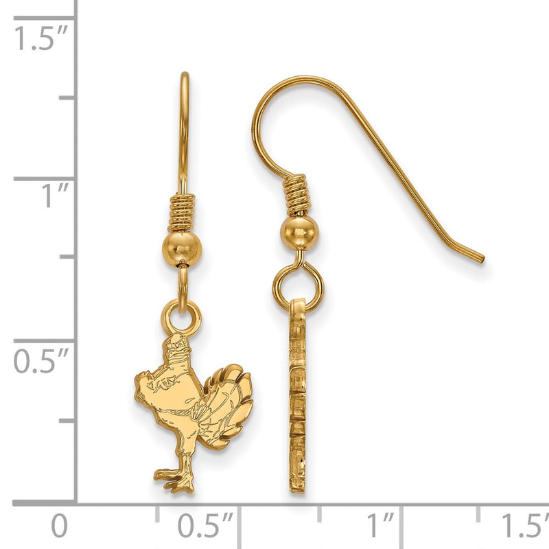 Gold Plated Sterling Silver Logoart Virginia Tech Hokiebird Small Dangle Wire Earrings