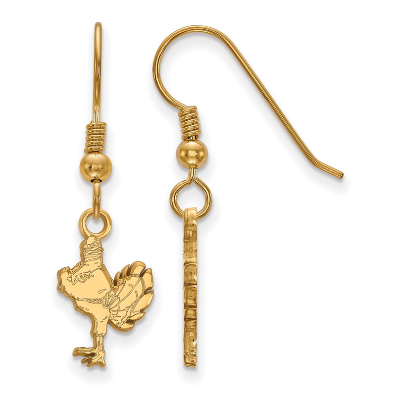 Gold Plated Sterling Silver Logoart Virginia Tech Hokiebird Small Dangle Wire Earrings