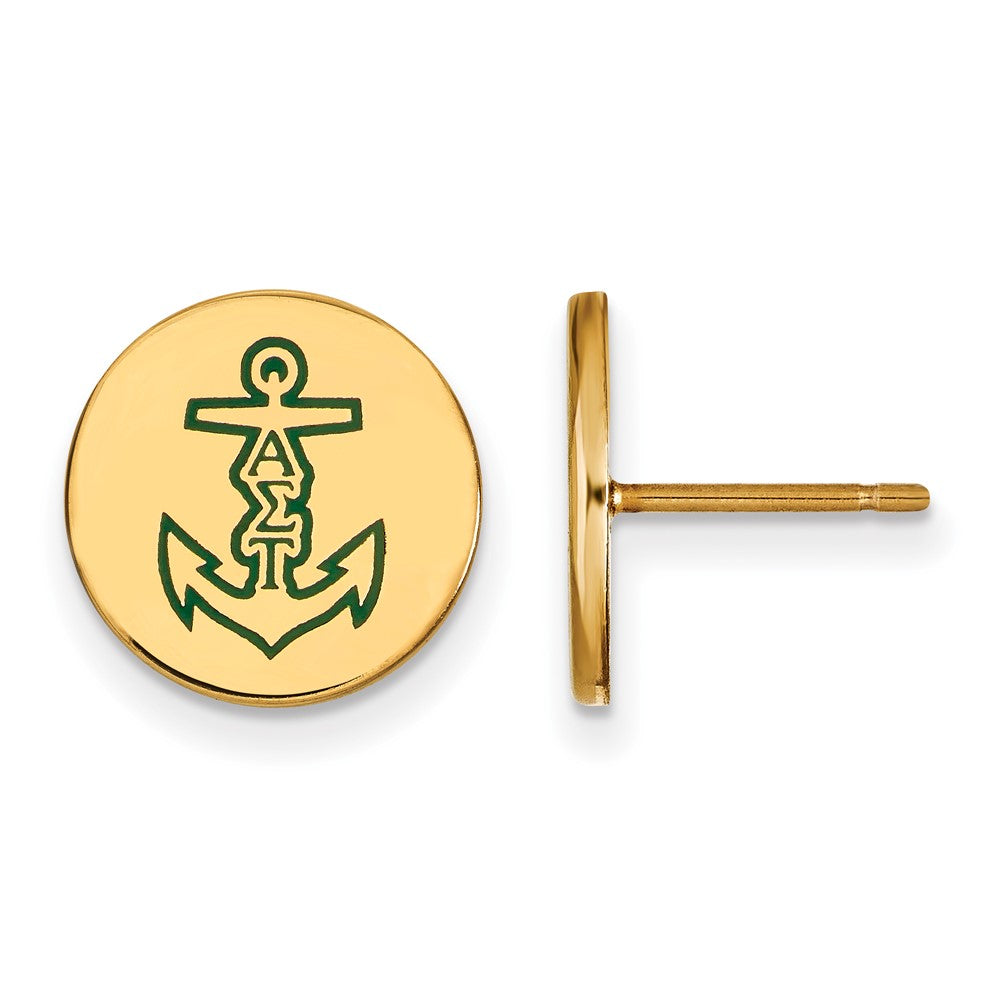 Gold Plated Sterling Silver Logoart Alpha Sigma Tau Sorority Symbol Color Enamel Post Earrings