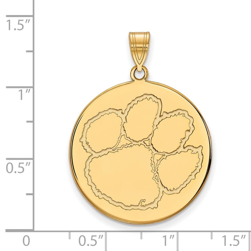 14K Yellow Gold Logoart Clemson University Tiger Paw Extra Large Disc Pendant