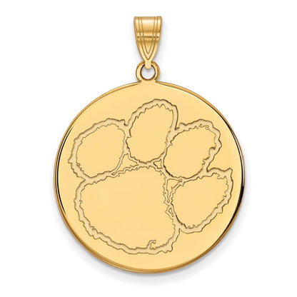 14K Yellow Gold Logoart Clemson University Tiger Paw Extra Large Disc Pendant