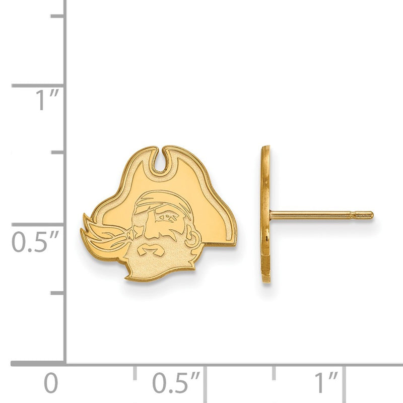 14K Yellow Gold Logoart East Carolina University Pirate Small Post Earrings