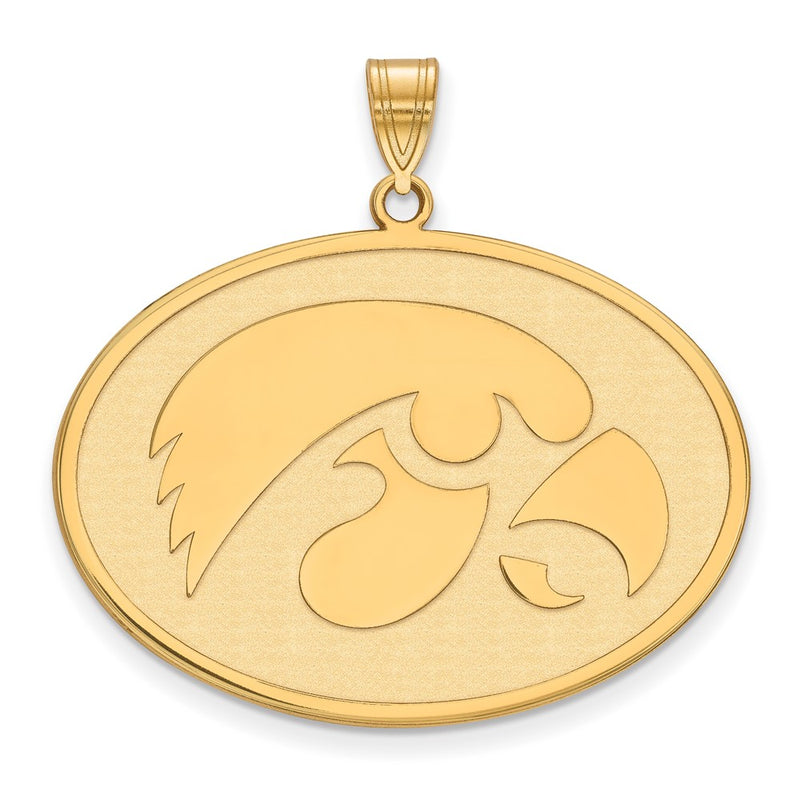 Gold Plated Sterling Silver Logoart University Of Iowa Hawk Extra Large Oval Pendant