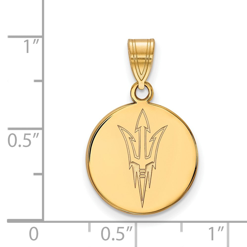 14K Yellow Gold Logoart Arizona State University Pitchfork Medium Disc Pendant