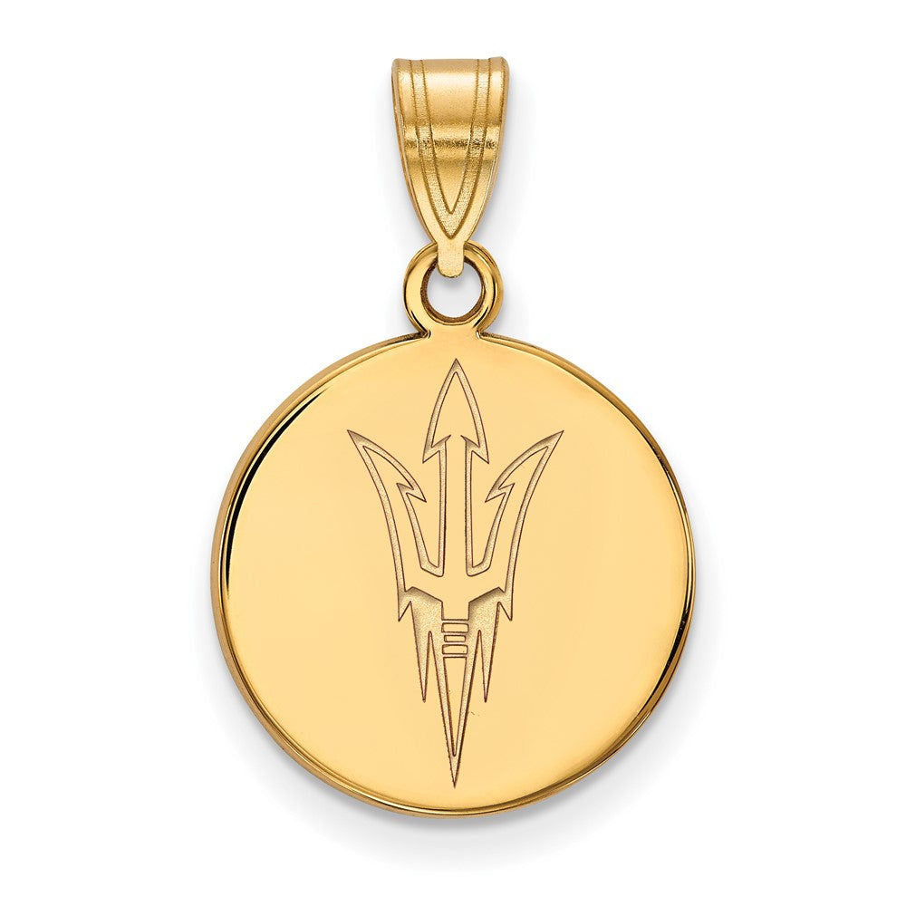 14K Yellow Gold Logoart Arizona State University Pitchfork Medium Disc Pendant