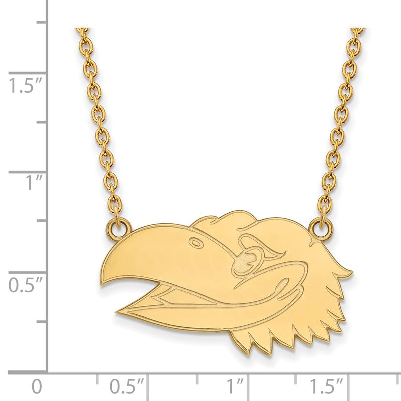 14K Yellow Gold Logoart University Of Kansas Jayhawk Large Pendant 18 Inch Necklace