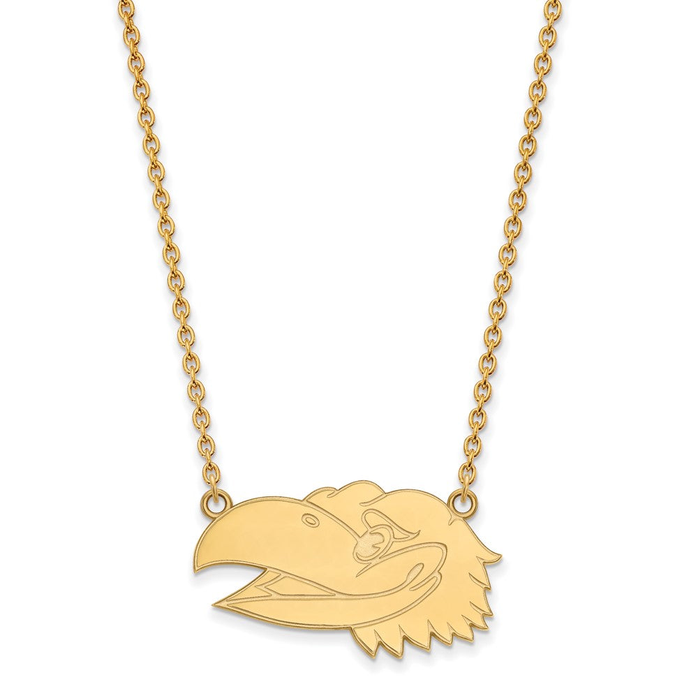 Gold Plated Sterling Silver Logoart University Of Kansas Jayhawk Large Pendant 18 Inch Necklace