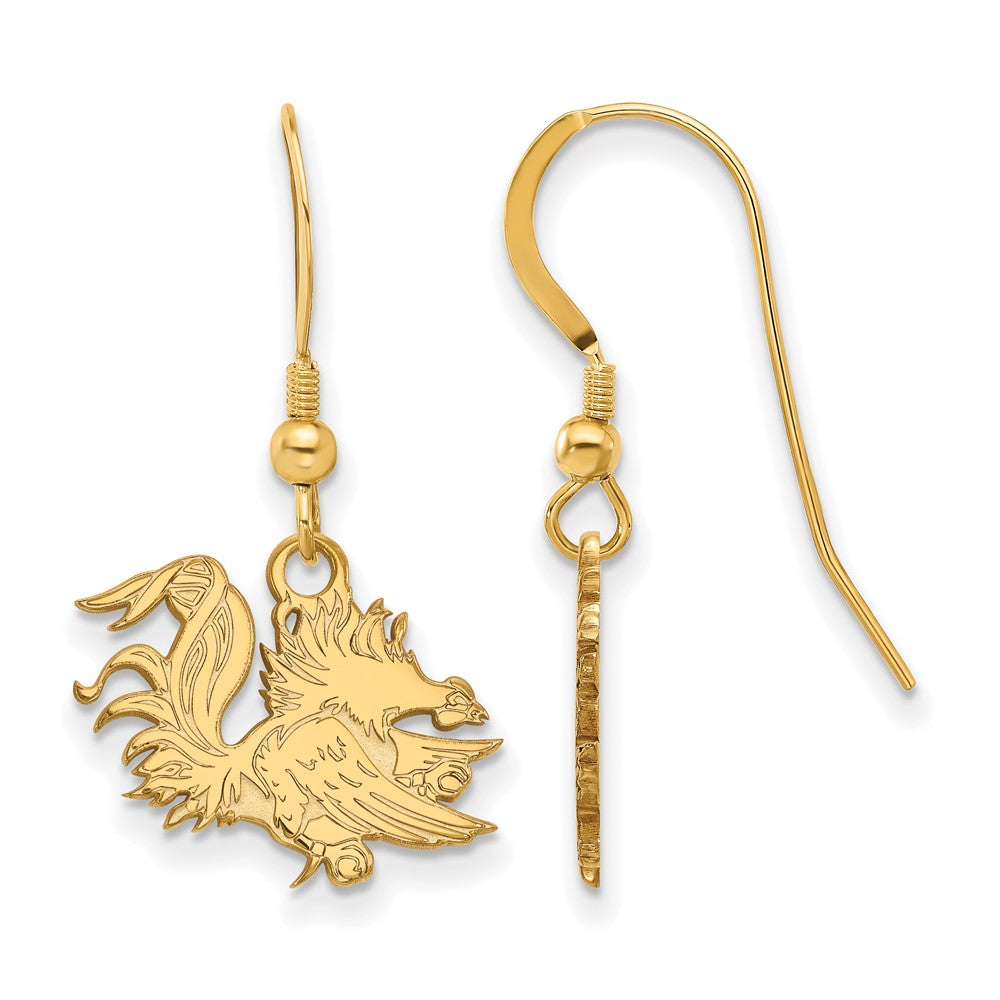 Gold Plated Sterling Silver Logoart University Of South Carolina Gamecock Small Dangle Wire Earrings