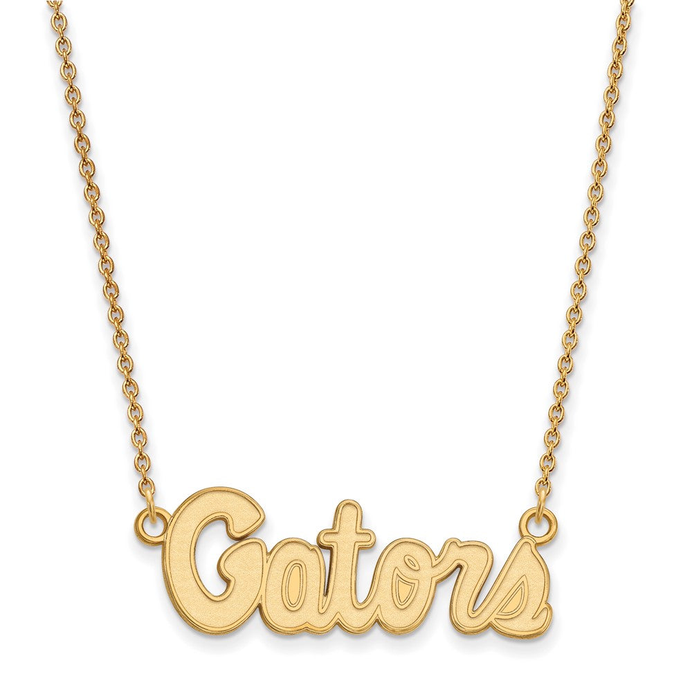 Gold Plated Sterling Silver Logoart University Of Florida Gators Script Small Pendant 18 Inch Necklace