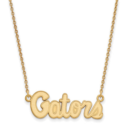 Gold Plated Sterling Silver Logoart University Of Florida Gators Script Small Pendant 18 Inch Necklace
